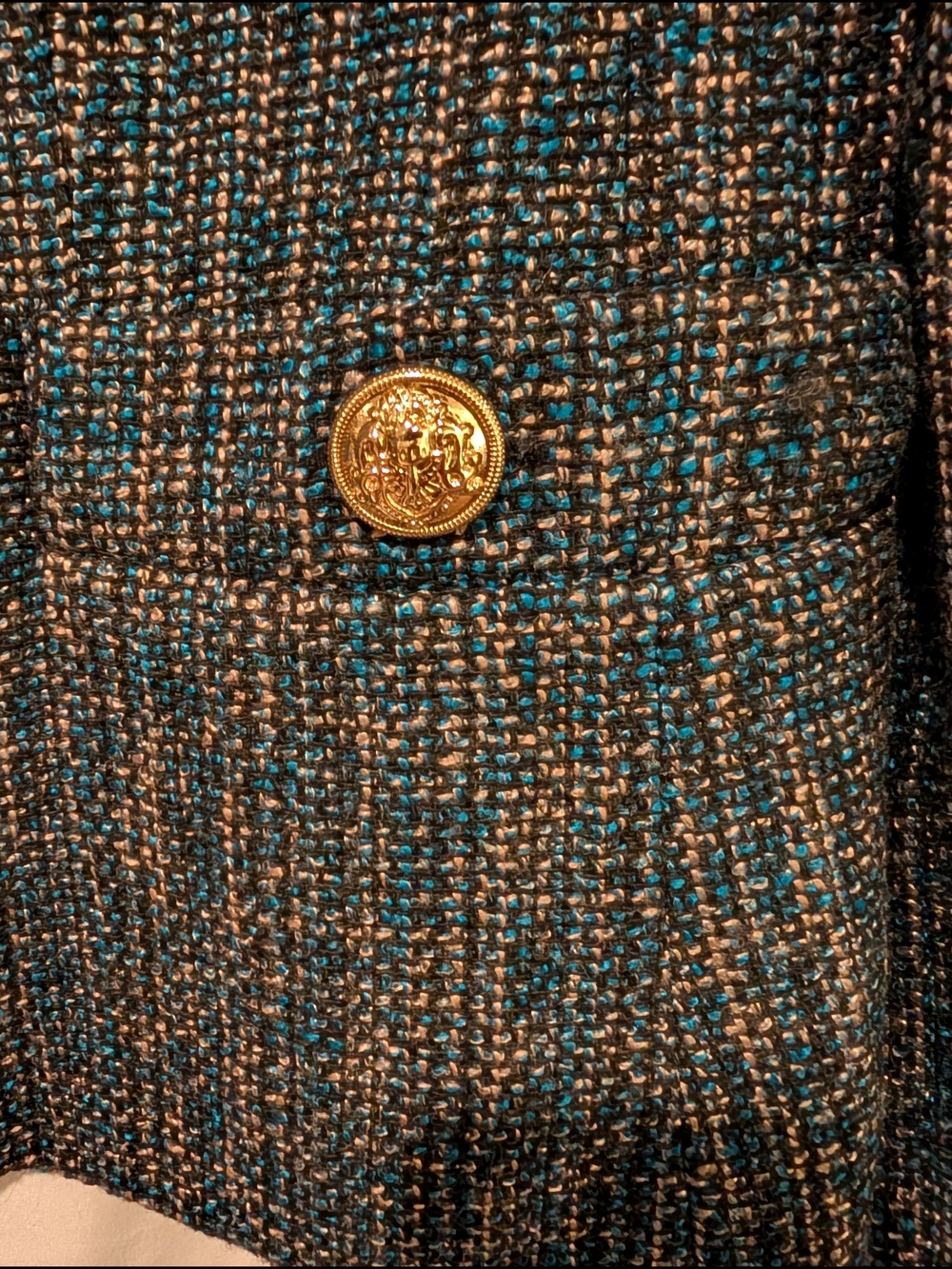 Kasper Navy & Gold Tweed Button Front Jacket - Picture 12 of 13